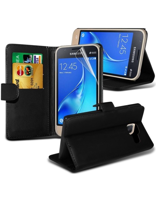 Samsung Galaxy J5 (Model 2015) Pu Leather Book Style Wallet Case with free  Stylus-Black