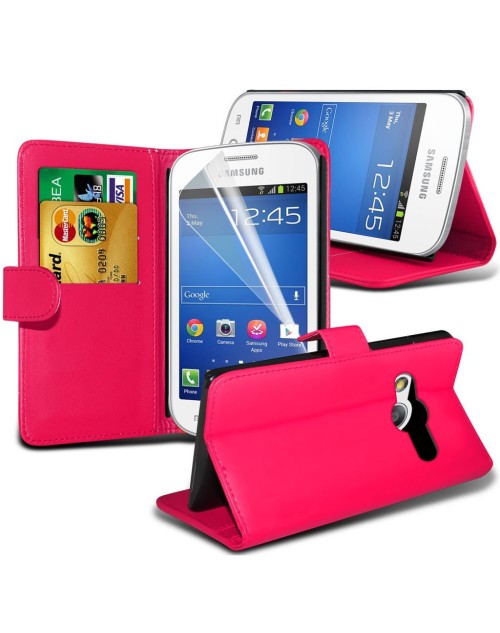 Samsung Galaxy Ace 2 Pu Leather Book Style Wallet Case with free  Stylus-Pink