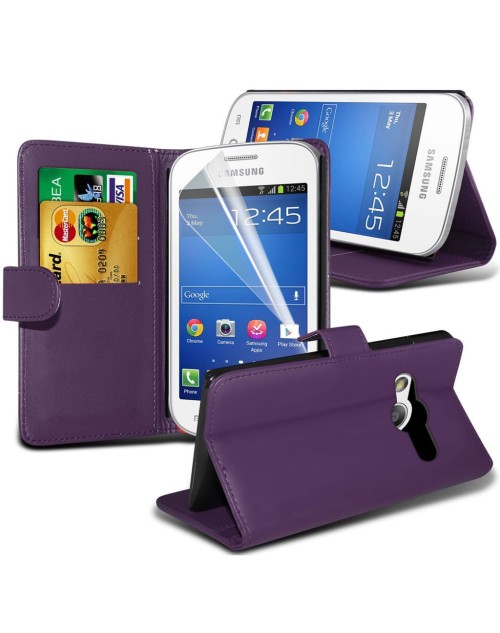 Samsung Galaxy Ace 4 Pu Leather Book Style Wallet Case with free  Stylus-Purple