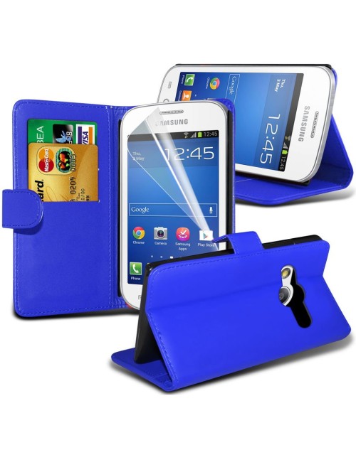 Samsung Galaxy Ace 4 Pu Leather Book Style Wallet Case with free  Stylus-Blue