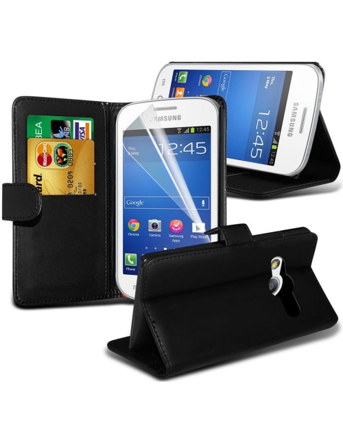 Samsung Galaxy Young 2 Pu Leather Book Style Wallet Case with free  Stylus-Black