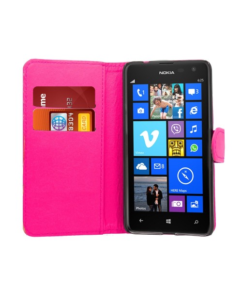 Microsoft Lumia 520 Pu Leather Book Style Wallet Case with Mini Stylus Stylus-Pink
