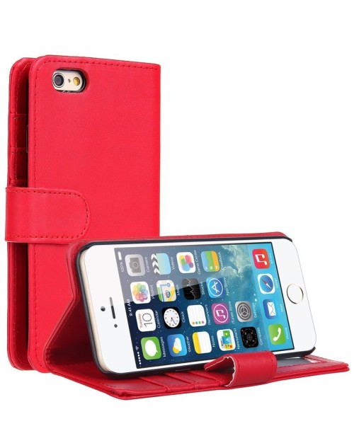Apple iPhone 6S Plus 6 Plus Pu Leather Book Style Wallet Case with free  Stylus-Red
