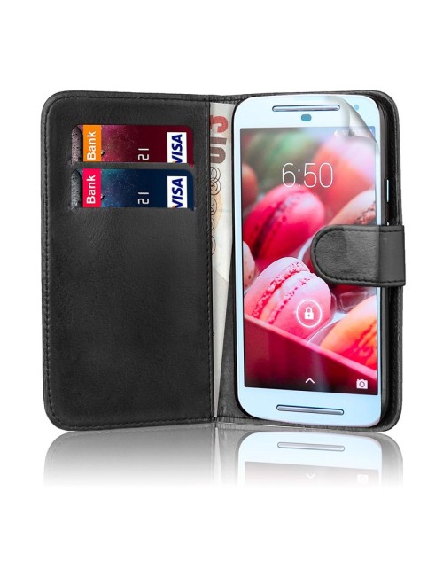 LG K8 Pu Leather Book Style Wallet Case with free  Stylus-Black