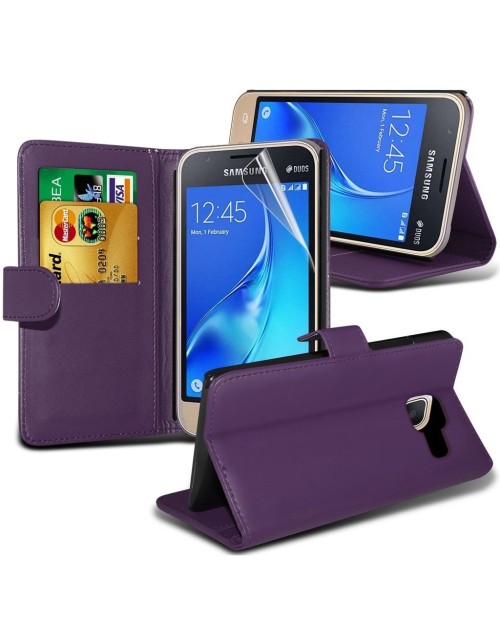 Samsung Galaxy J1 Pu Leather Book Style Wallet Case with free  Stylus-Purple
