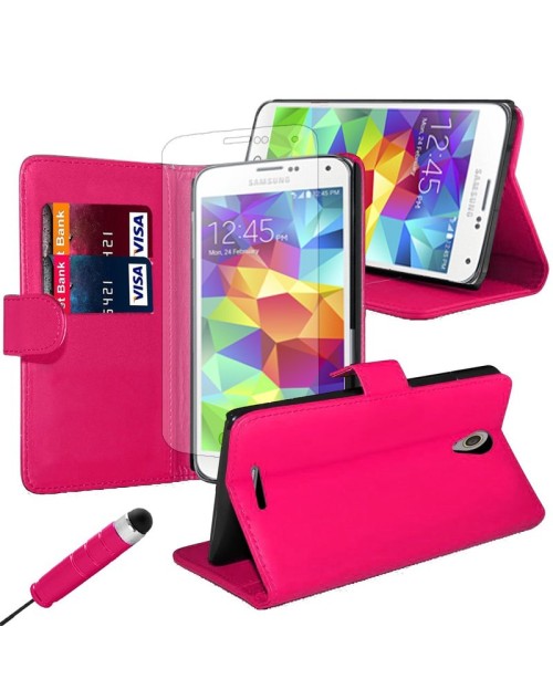 Samsung Galaxy J1 Ace Pu Leather Book Style Wallet Case with free  Stylus-Pink