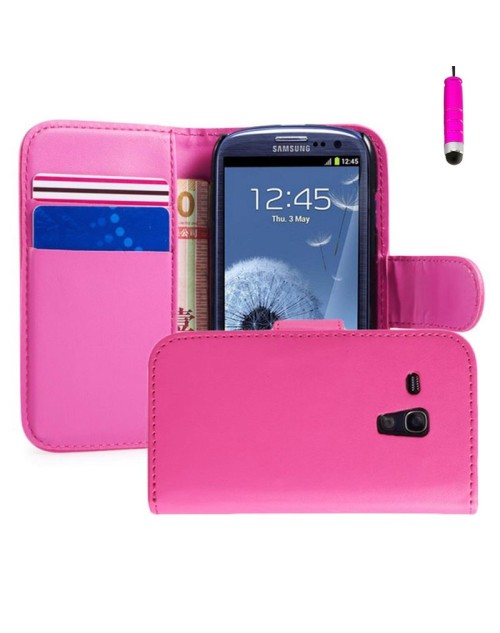 Samsung Galaxy S3 Pu Leather Book Style Wallet Case with free  Stylus-Pink