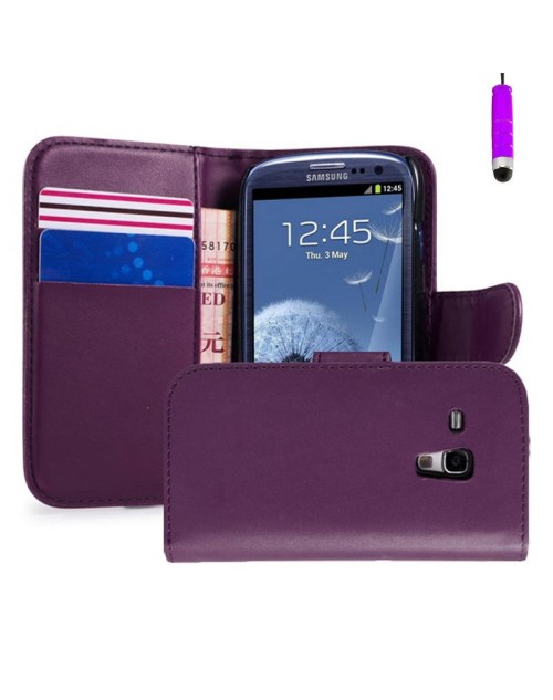 Samsung Galaxy S3 Mini Pu Leather Book Style Wallet Case with free  Stylus-Purple