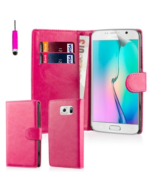 Samsung Galaxy S6 Pu Leather Book Style Wallet Case with free  Stylus-Pink