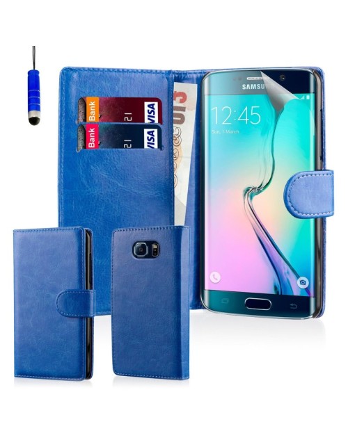 Samsung Galaxy S6 Pu Leather Book Style Wallet Case with free  Stylus-Blue