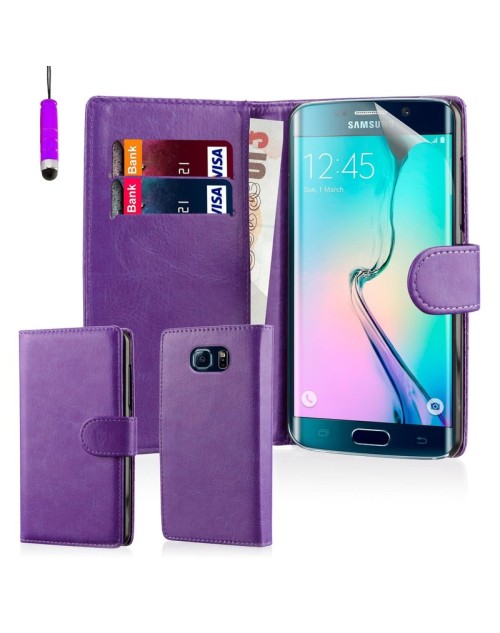 Samsung Galaxy S6 Pu Leather Book Style Wallet Case with free  Stylus-Purple