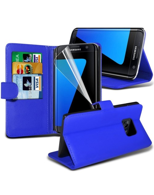 Samsung Galaxy S7 Edge Pu Leather Book Style Wallet Case with free  Stylus-Blue