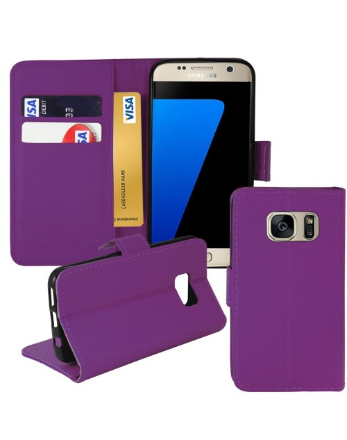 Samsung Galaxy S7 Edge Pu Leather Book Style Wallet Case with free  Stylus-Purple